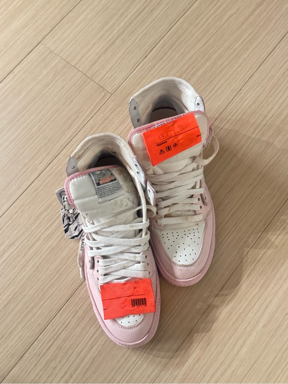 OFF-WHITE Women's High-Top Sneakers in White and Pink